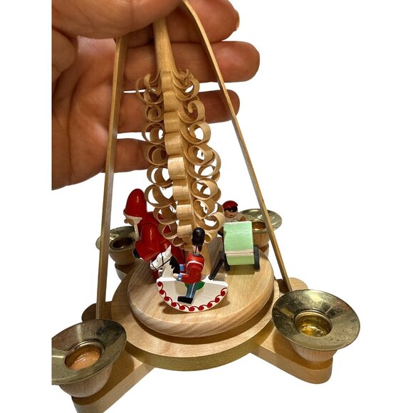 Vintage German Ergebirge Wooden Christmas Pyramid Candle Carousel - santa & Toy - Picture 6 of 13